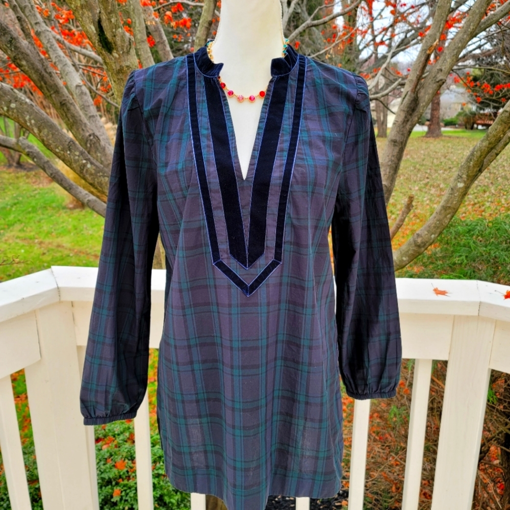 New! J. Crew XS X-Small Blackwatch Tartan Plaid Velvet Top Tunic Christmas NWT